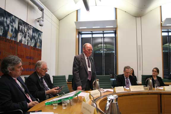 Bob Bessell makes his moving and persuasive speech to the LKP Westminster roundtable yesterday